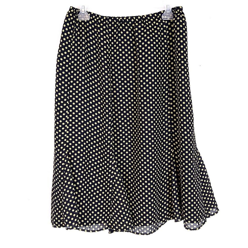 Donna B Taylor Womens‎ sz 10 Skirt Yellow Polka Dot Flare Knee Length Elastic